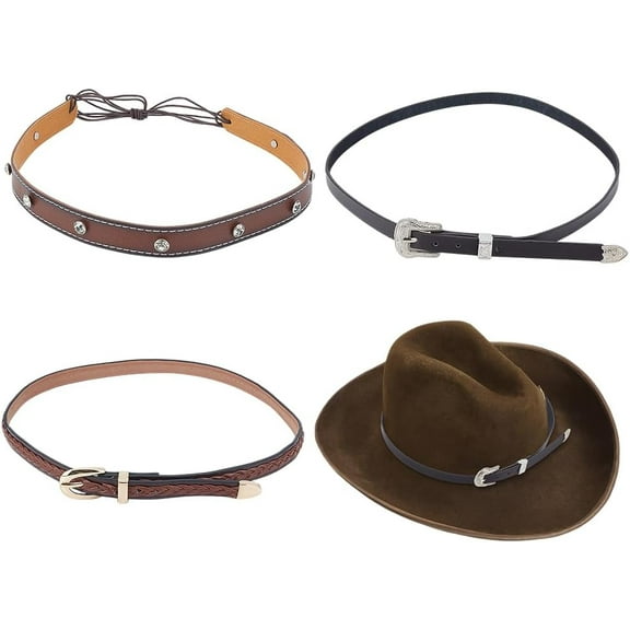 3 Styles Leather Hat Bands Cowboy Hats Band Western Hat Belt Hatbands with Metal Buckle Adjustable Hats Decoration Band Straw HatBand for Women Men Cowboy Fedora Accessories