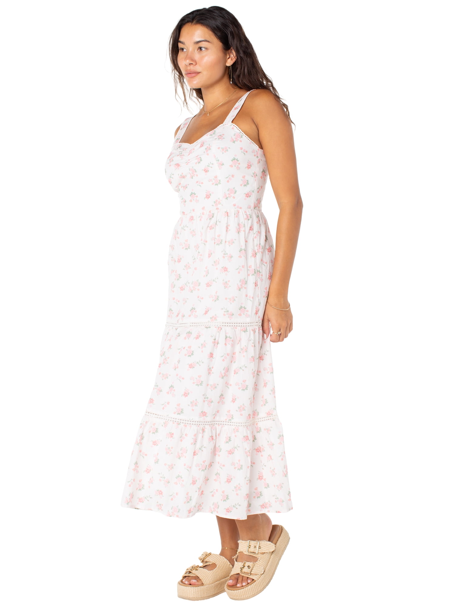 Celebrity Pink Women's Sleeveless Lace Trim Tiered Maxi Dress, Sizes XS-XXXL