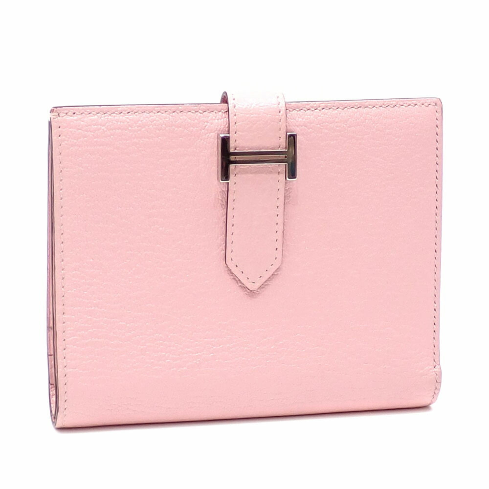 HERMES◆BEARN COMPACT ROSE SAKURA◆ Pre-Owned Hermes Bearn Compact Bi-fold Wallet for Women Rose