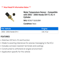 thumbnail image 2 of Water Temperature Sensor - Compatible with 2002 - 2006 Honda CR-V 2.4L 4-Cylinder 2003 2004 2005, 2 of 2