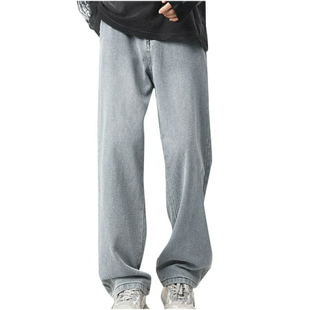 FNFYFH Mens Big and Tall Elastic Waist Jeans Casual Loose Fit Pull On Jeans Denim Pants Straight Leg Stretch Jean Pants