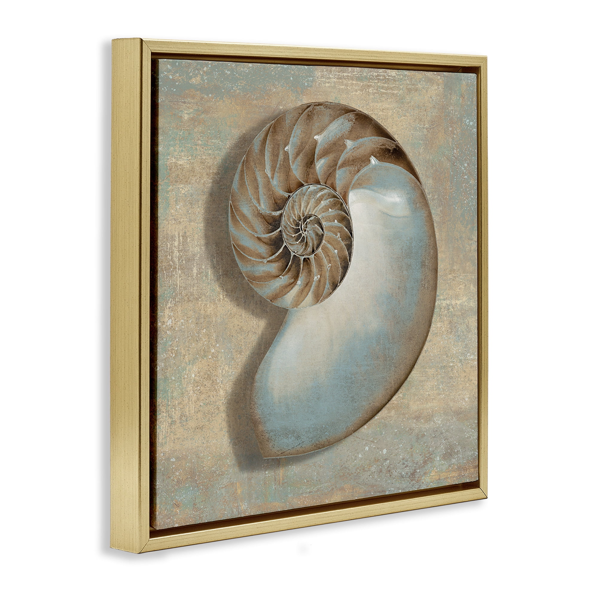 Stupell Industries Shell Beach Objects Design Nature Painting Gold Floater Framed Canvas Art Print Wall Art, 25 x 25