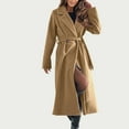 thumbnail image 6 of BSDJILFG Long Jackets for Women Long Trench Coats Fleece Lined Cardigan Dressy Belted Formal Casual Suit Jacket Notched Collar Warm Fuzzy Outerwear Jackets, 6 of 9