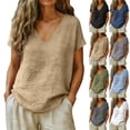 thumbnail image 2 of Womens Tops Short Sleeve T Shirt Summer Regular Shoulder Slim Fit Versatile Solid Color V Neck Oversized Tshirts, 2 of 6