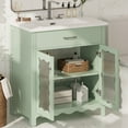 thumbnail image 3 of 31-inch bathroom vanity with tempered glass, modern bathroom cabinet with ample storage space, with rubberwood legs and soft-close doors, green, 3 of 9