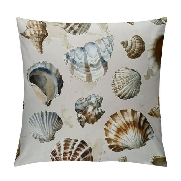 PHYHOO Summer Pillow Covers Nautical Seashell Watercolor Pattern, Coastal Beach Cushion Case, Decorative Marine Throw Pillow for Sofa and Patio White