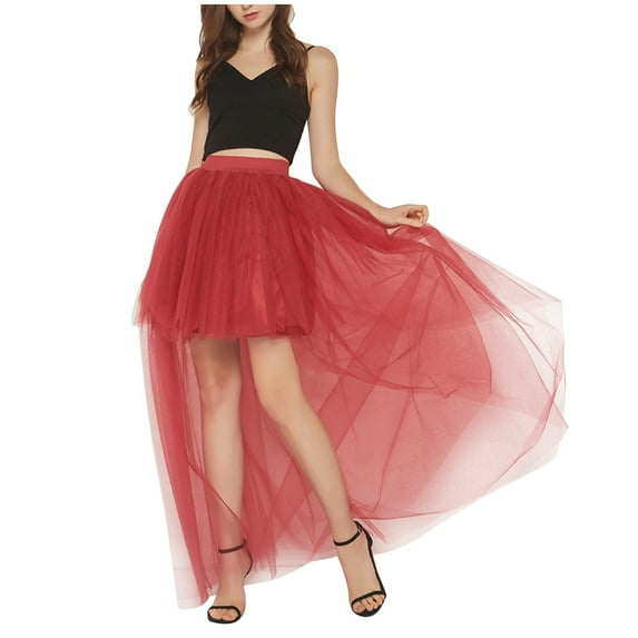 IROINNID Long Comfort Waist Skirt For Women Dovetail Mesh Yarn Irregularity Skirt Puff Skirt Solid Color Skirt