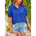thumbnail image 3 of PRETTYGARDEN Women's Summer Button Down Shirts Short Lantern Sleeve V Neck Cotton Cute Dressy Casual Ladies Tops Blouses, 3 of 6