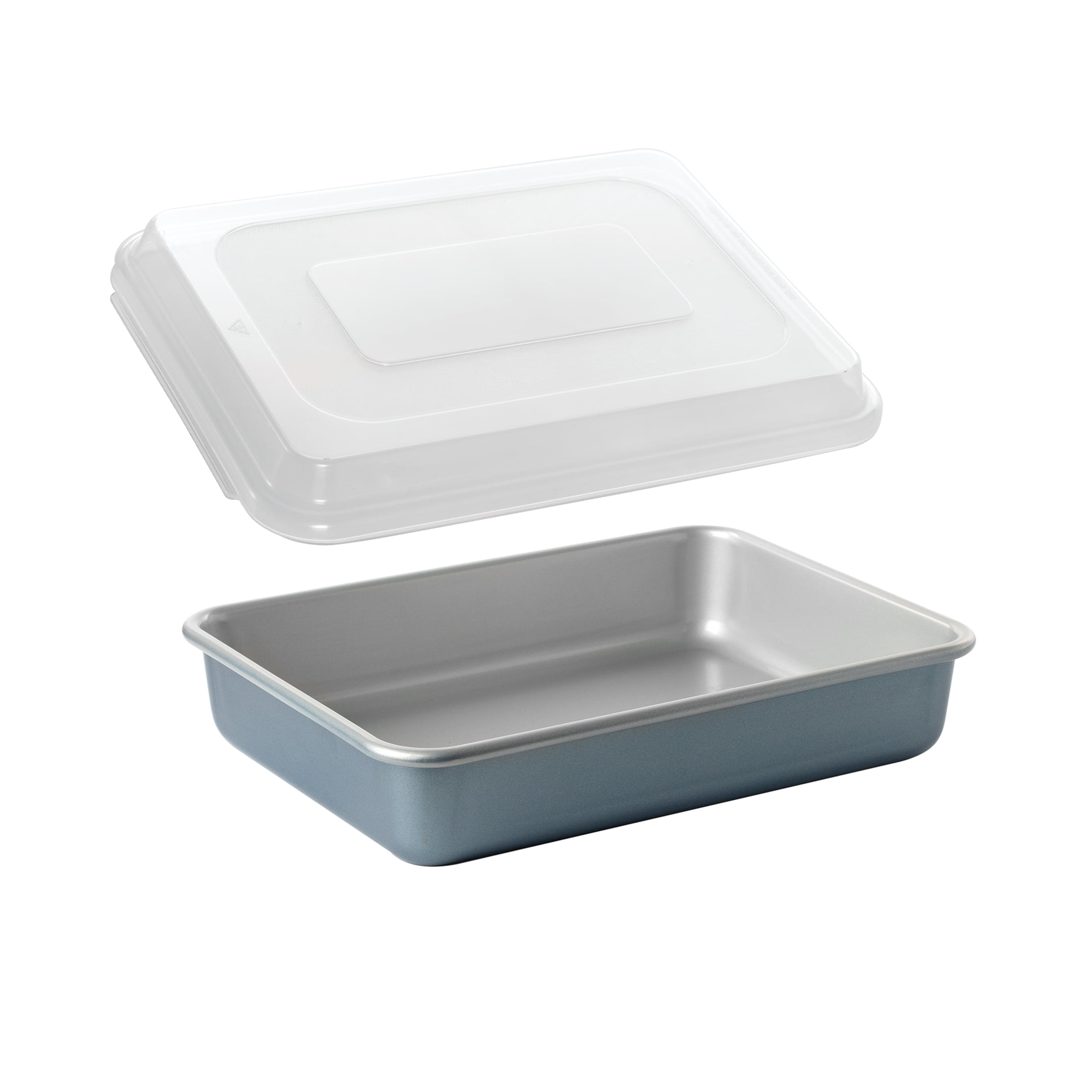 4pc Nordic Ware Nonstick Aluminum Brilliant Bakeware Quarter Sheet, 9x13 Cake Pan and Muffin with Lid, Silver and Blue