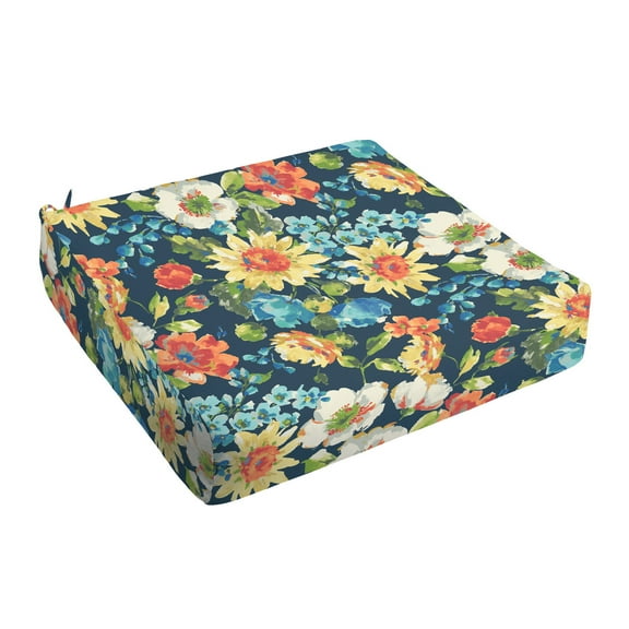 Sorra Home Blue Multi Floral Indoor/Outdoor Deep Seating Cushion, Round Front