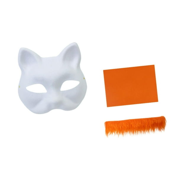 Kit de máscara de gato DIY, suministros para fiestas, manualidades, máscara de gato en blanco para disfraces de carnaval Naranja