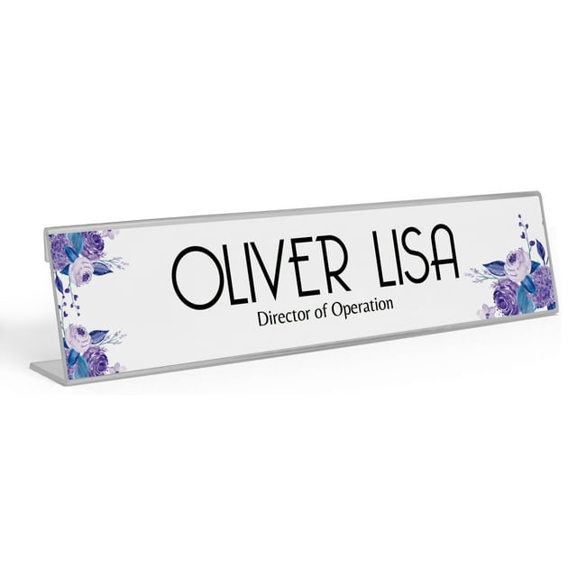 Printtoo Personalized Desk Name Plate Pretty Floral Custom Acrylic Office Desk Name Plate Accessory 2x10 Inches