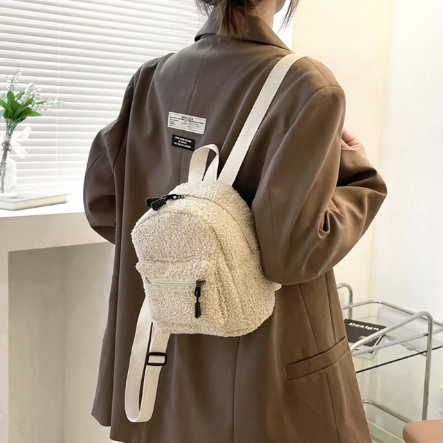 Mini Mochila de Lana de Cordero JShteea Vintage Caqui