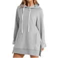 thumbnail image 2 of Guieoi Plus Size Jackets Women's Fashion Solid Hoodie Long Sleeve Drawstring Blouse Round Neck Casual Tops Hooded Sweatshirts Long Gray Black*Friday/Cyber*Monday, 2 of 4