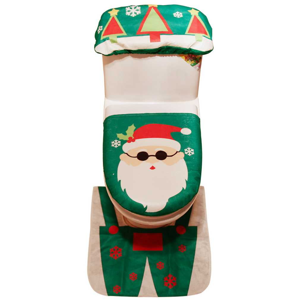 3Pcs Merry Christmas Toilet Seat &Cover Santa Claus Bathroom Mat Xmas Home Decor 