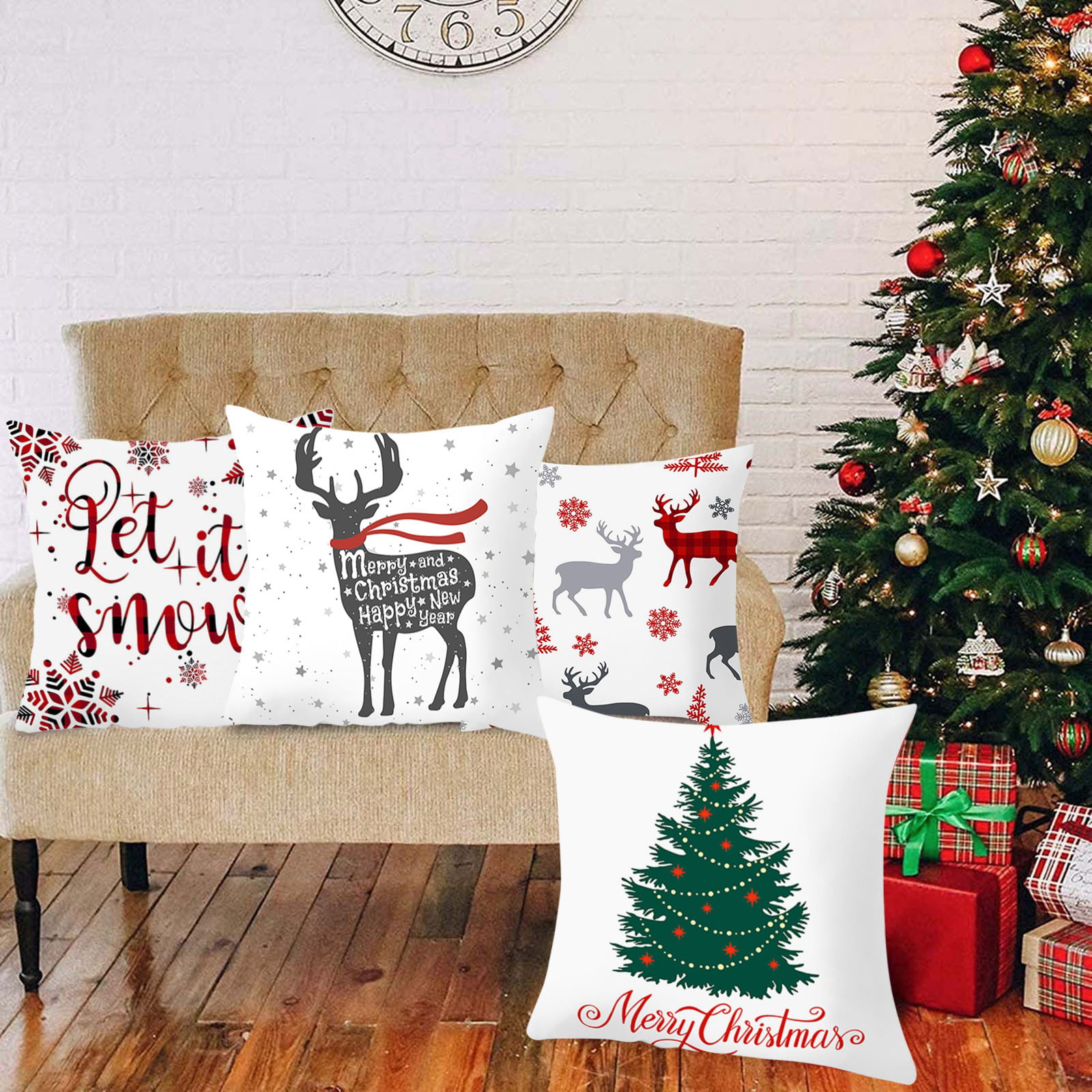 Cushion Pillow Cover Case Christmas Decor Snowflake Reindeer Santa Sleigh Linen 