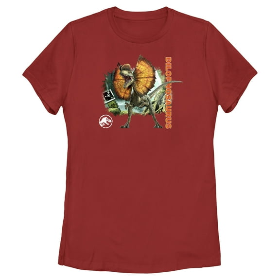 Women's Jurassic World: Dominion Dilophosaurus Dinosaur in the Wild  Graphic Tee Red X Large