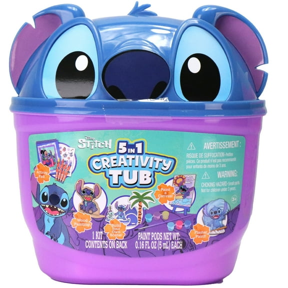 Tara Toy: 5-In-1: Creativity Tub - Stitch - Build Your Own Scene. Canvas-Wood-Plaster Painting, Stickers & Coloring, Disney Activities Kids Ages 3 