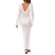 thumbnail image 3 of INSPIRAR CHIC Vestido de baño de ganchillo maxi de manga larga con escote en V y huecos para mujeres S Blanco, 3 of 6