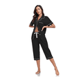 thumbnail image 4 of MAYFISH 100% Cotton Capri Pajama for Women Set Summer Short Sleeve Pj Sets for Women Cotton Sleepwear(Black,L), 4 of 5