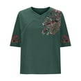 thumbnail image 6 of Dazajoo Short Sleeve Embroidered Tops for Women Casual Summer V Neck Peasant Blouses Loose Vintage Boho Floral Tunic,Green,XXL, 6 of 6