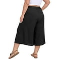thumbnail image 6 of Womens Plus Size Wide Leg Pants Casual Solid Color Summer 3/4 Shorts Shorts Drawstring With Pockets Shorts Black, 6 of 7