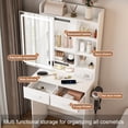 thumbnail image 4 of Small White Makeup Vanity Desk with Mirror and Adjustable LED Lights, Built-in Power Outlet and Hidden Storage, 4 of 12