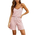 thumbnail image 3 of Pajamas Dqueduo Women's Striped Camisole & Drawstring Shorts Loungewear Set – V-Neck Sleepwear, 3 of 7