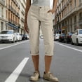 thumbnail image 2 of ClodeEU Womens Summer Capri Cargo Pants ,Elastic Waist Pull On Button Casual Capris Pants Beige,Womens Plus XXL, 2 of 9