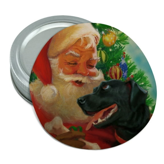 Christmas Holiday Santa and Black Lab Labrador Dog Round Rubber Non-Slip Jar Gripper Lid Opener
