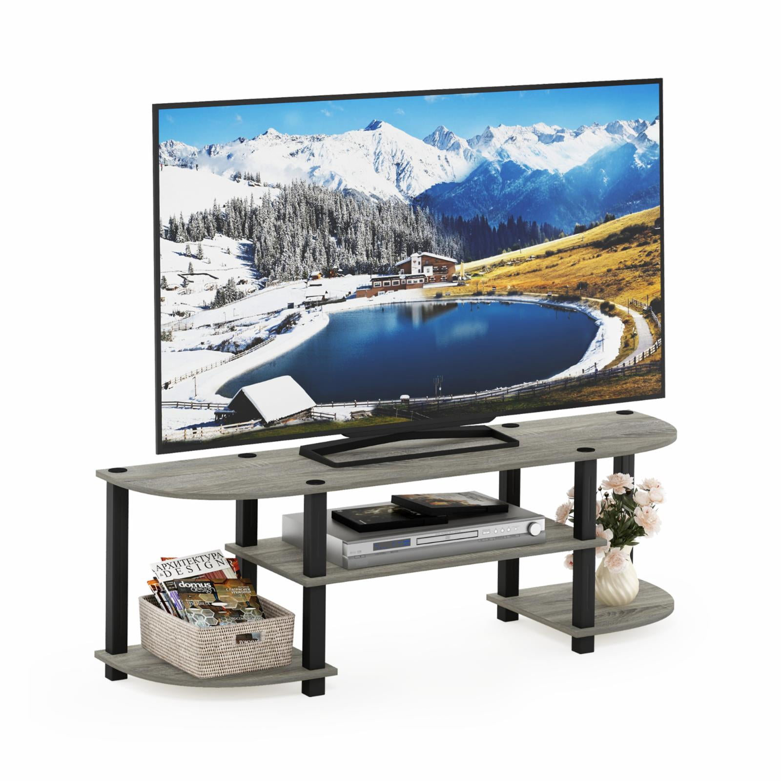 Furinno Turn-S-Tube Wide TV Entertainment Center, Oak Gray/Black, Wood, 47 in