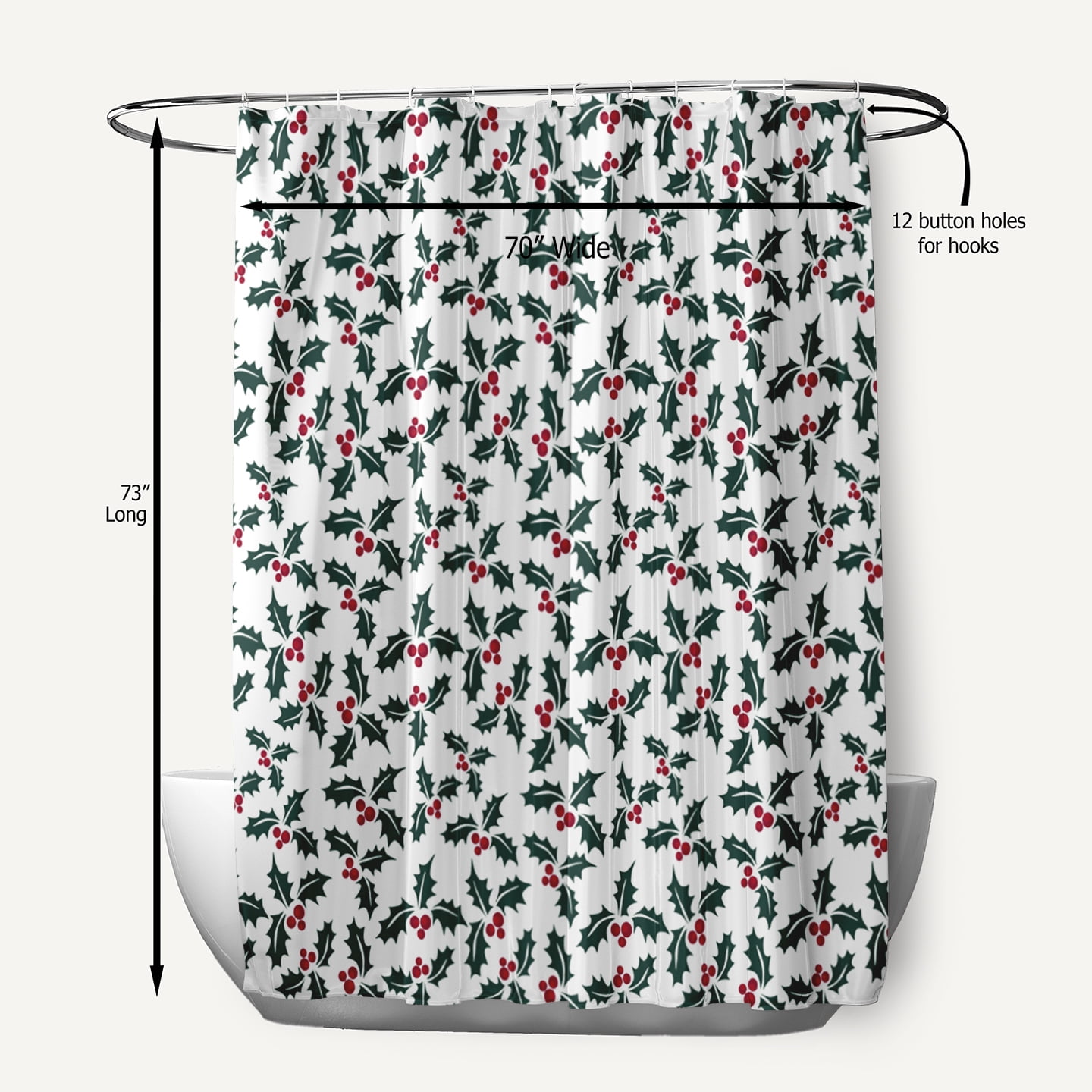 Simply Daisy 70" W x 73" L Holly Bush Polyester Shower Curtain, Christmas Green [1 Ct]