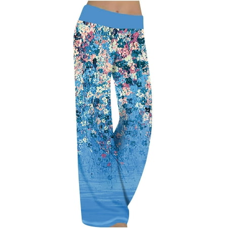 

Dadaria Wide Leg Boho Pants for Women Cotton Print Lightweight Breathab Loose Trouser Wide Leg Pants Blue XXL Female