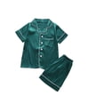 thumbnail image 4 of Dagugfen Sleepwear Suit Sets for Girls Boys Short Sleeve Button down Shirts Elastic Waist Shorts Soft Homewear Comfy Outfits, 4 of 7
