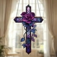 thumbnail image 5 of Purple Rose Cross Sun Visor Hanging Decoration - Rose Hanging Decor 2D Flat Stained Acrylic Stained Glass Hanging Decoration for Christmas Room Aesthetic Garden Yard and Balcony Decor - 1 Ornament, 5 of 8