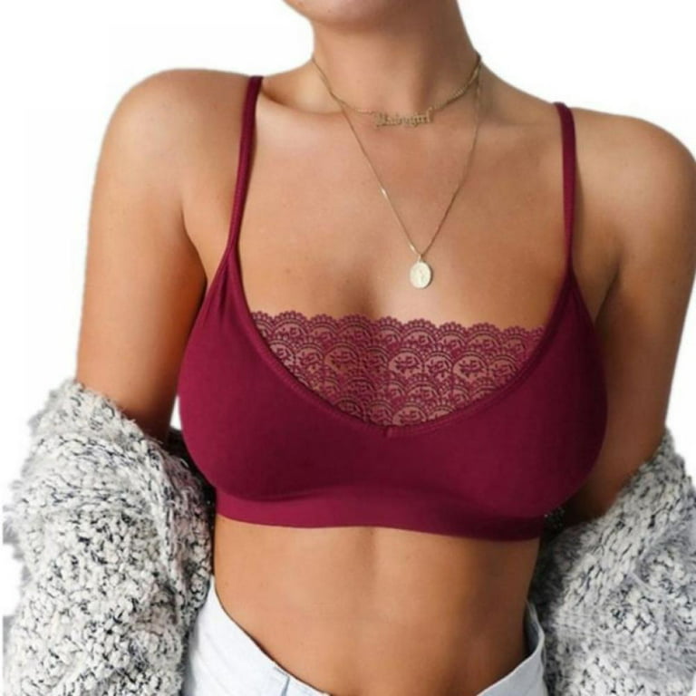 Fashion Sexy Lace Side Thin Straps Bottoming Tube Top Solid Color Lace  Stitching Bra Womens Lace Bralette 