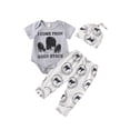 thumbnail image 1 of Mialoley Baby Boys Pants Set, Cow Letters Print Short Sleeve Romper + Elastic Waist Pants + Hat, 1 of 9