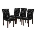 thumbnail image 2 of Emma + Oliver 4 PK Black Faux Leather Upholstered Rolled Back Parsons Chair with Nailhead Trim & Walnut Finished Frame with Plastic Floor Glides, 2 of 13