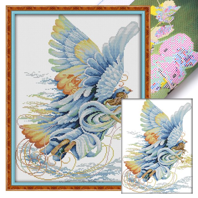 Hilo Algodón Ecológico Bordado Parcial Punto Cruz Ángel Impreso 14 Quilates 35x47 Cm