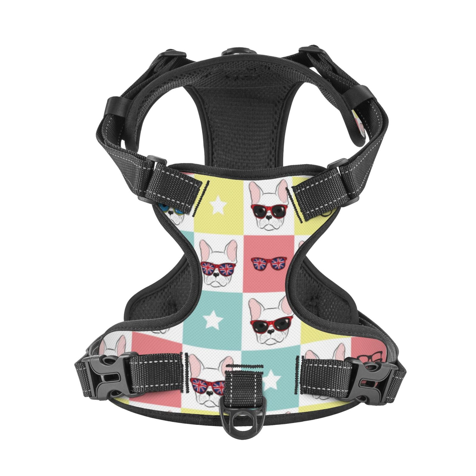 Kdxio Cute French Bulldog Print No Pull Dog Harness Adjustable Reflective Oxford Easy Control Medium Large Dog Harness for Training and Everyday-X-Large