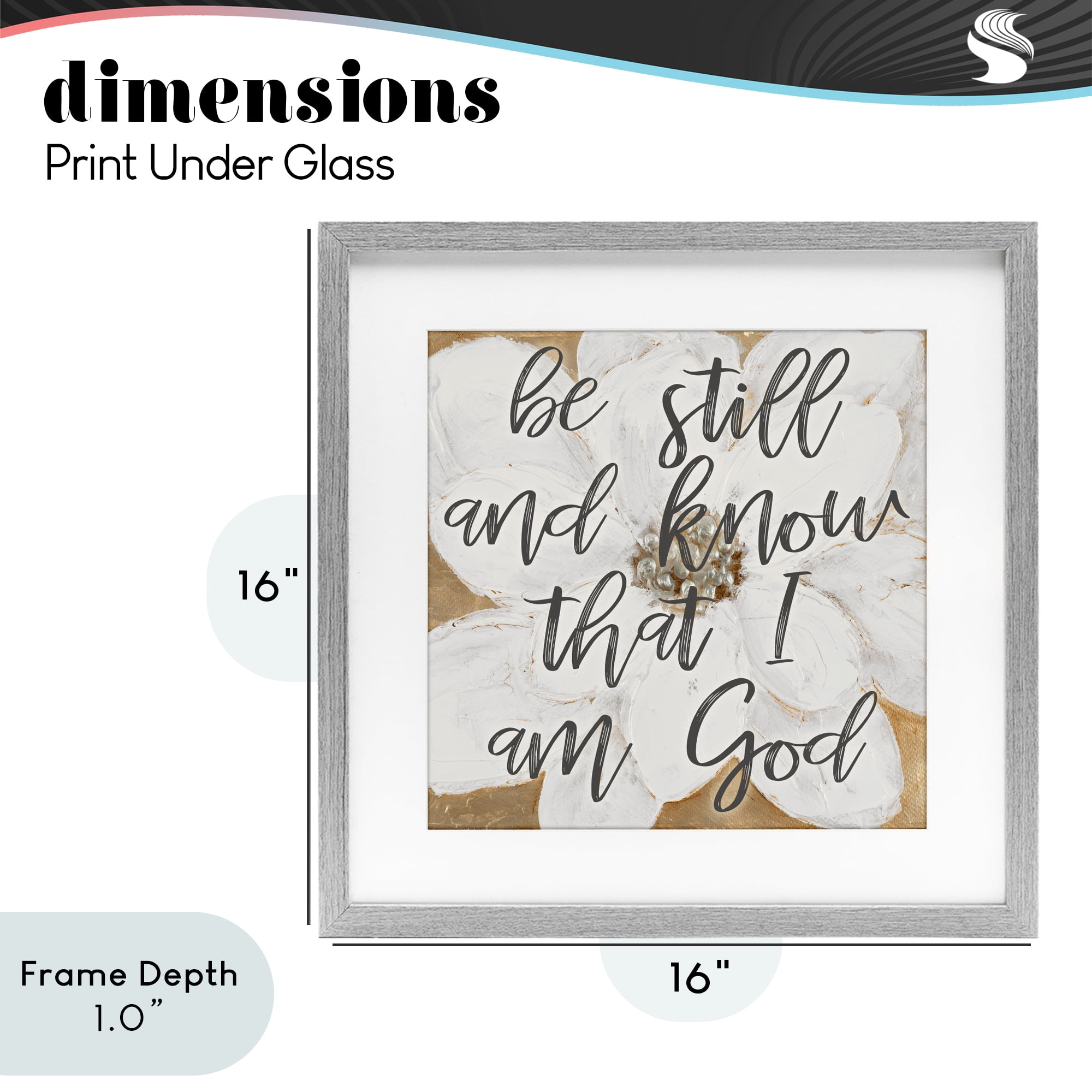 Stupell Industries Be Still Script with Flower Gray Framed Print Under Glass, design by Lanie Loreth