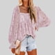 thumbnail image 3 of Blusa Puños con volantes Manga larga Cuello cuadrado Impresión Tops casuales de moda para mujer Rosa XXL, 3 of 6