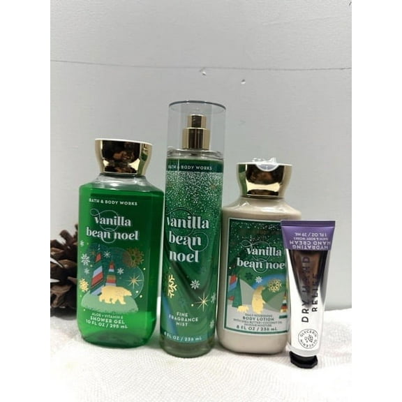 Bath & Body Works Vanilla Bean Noel 4 Piece Gift Set (Shower Gel 10 fl. oz., Fine Fragrance Mist 8 fl. oz., Body Lotion 8 fl. oz., and Hand Cream 1 fl. oz.)