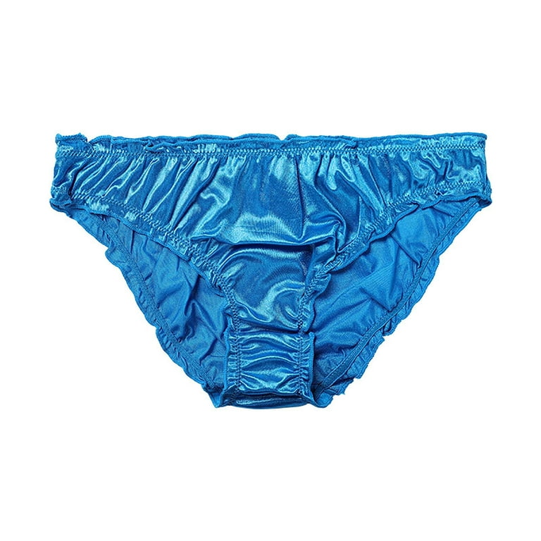 Sodopo Women's Sexy Frill Trim Satin Underwear Panties Mid Waist Wavy  Cotton Crotch Briefs Smooth Soft Nylon