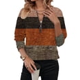 thumbnail image 1 of Camiseta de Larga para Mujer, Cuello Redondo, Estilo Casual, con Media Cremallera, Estampado Geométrico y Bloques de Color. Marrón Oscuro M, 1 of 8