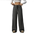 thumbnail image 2 of PNTUTB Women's Casual Solid Color Lightweight Drapey Elastic Waist Drawstring Relaxed Comfortable Wide Leg Pants, 2 of 6