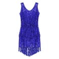 thumbnail image 5 of vastwit Womens Sequin Tassel Flapper Dress Sleeveless Fringed Latin Salsa Ballroom Dance Dress Royal Blue L, 5 of 7