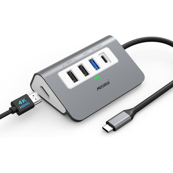 5-in-1 USB C Hub Adapter with HDMI 4K, USB 3.0 5Gbps, 100W PD Fast Charging, Dual USB 2.0 Ports for MacBook Pro Air Laptop