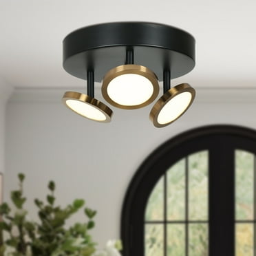 Modern 3-Light 9'' Black Gold LED Semi Flush Mount Kitchen Ceiling Lights - D 9" x H 5.5"