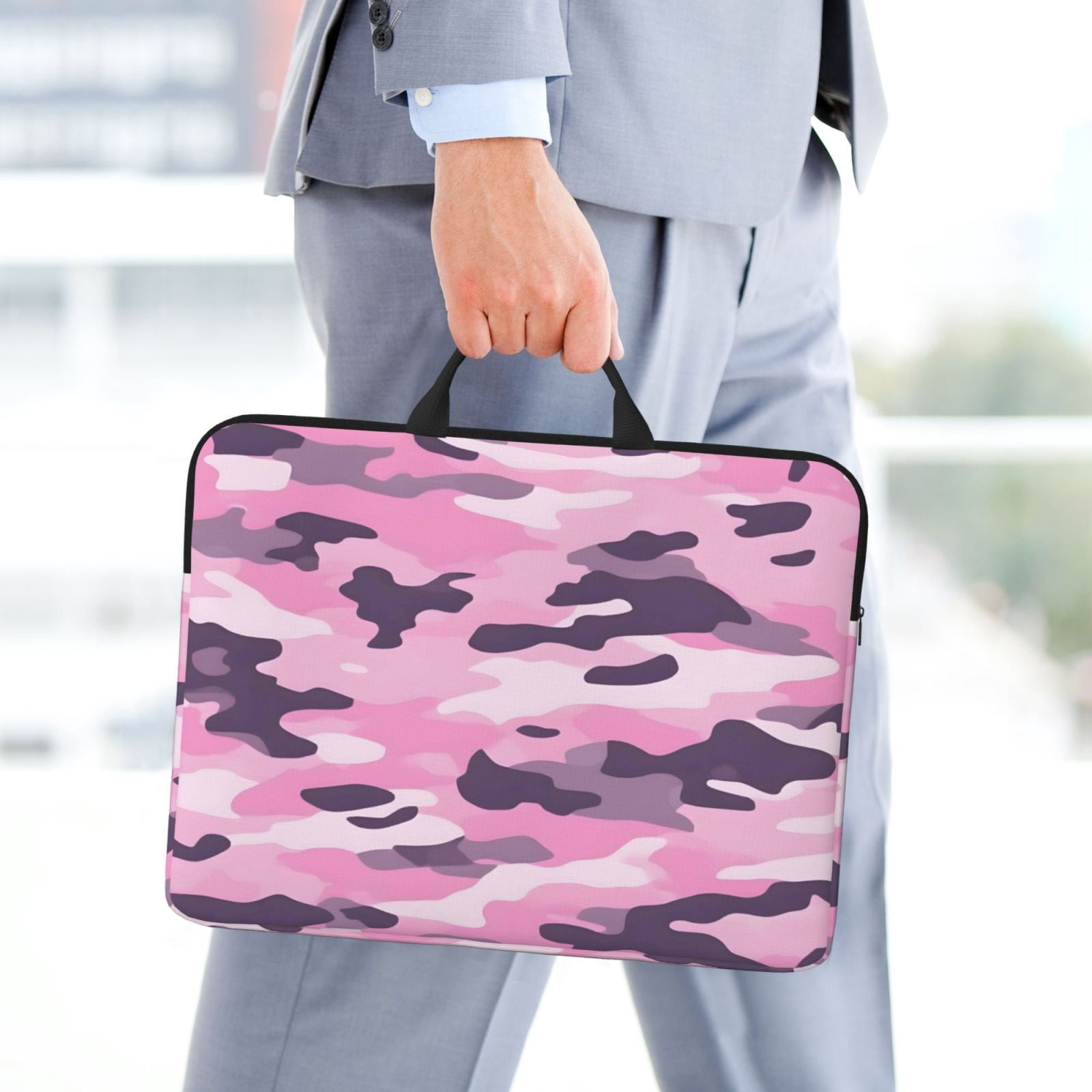 Laptop Sleeve Bag For Women Men 14inch Waterproof Durable Protective Computer Carrying Cover Handle Laptop Case Bag Texture Military Camouflage Pattern Abstract Pink_3